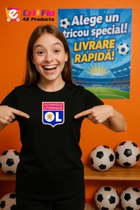 Tricou copii cu logo stema Olympique Lyonnais Franta, din bumbac 100%