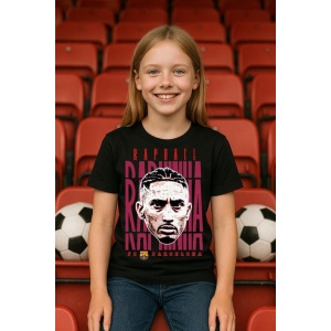 Tricou Copii din bumbac cu fotbalistul Robert Lewandowski-FC Barcelona - Img 5
