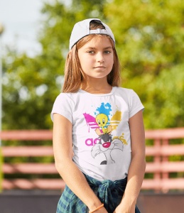 Tricou copii din bumbac personalizat haios cu Tweety & Sylvester Looney Tunes - Cadou - Img 3
