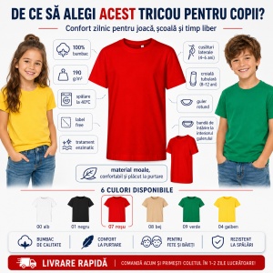 Tricou Copii Edge Malfini – 100% Bumbac, Confortabil, Fete și Băieți, 6 Culori - Img 2