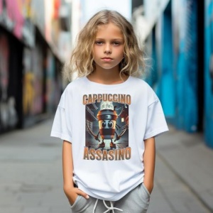 Tricou Copii Tralalelo Tra la la Italian Brainrot Cappuccino Assassino, Funny Cappuccino Meme T-Shirt (1) - Img 4