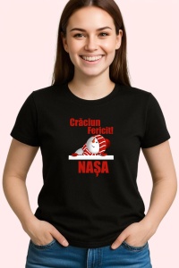 Tricou Craciun Fericit Nasa Model Trei, din bumbac 100%, tricou negru, Dama | Barbat