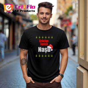 Tricou Craciun Fericit Nasu Brazi Model, din bumbac 100%, tricou negru, Dama | Barbat