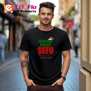 Tricou Craciun Fericit Sefu Verde, din bumbac 100%, tricou negru, Dama | Barbat - Img 2