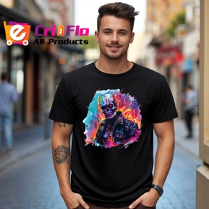Tricou Craniu biker in flacari fundal alb Copii | Dama | Barbat, culoare negru - Img 5