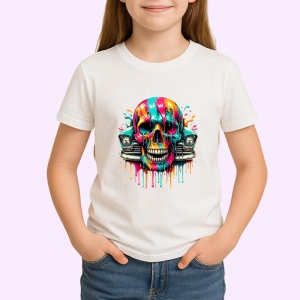 Tricou Craniu cu badge de politist si ochelari fundal alb Copii | Dama | Barbat - Img 3
