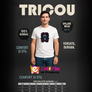 Tricou Craniu cu flori negre si trandafiri fundal alb Copii | Dama | Barbat - Img 6