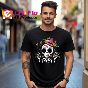 Tricou Craniu elegant cu joben stil dia de los muertos Copii | Dama | Barbat, culoare negru - Img 5