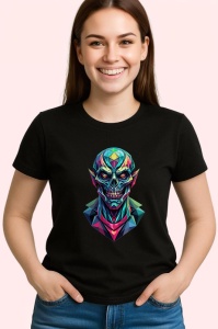Tricou Craniu Extraterestru Cyberpunk, Copii | Dama | Barbat, culoare negru - Img 4