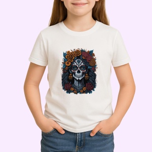 Tricou Craniu femeie decorat cu flori mov si fundal deschis Copii | Dama | Barbat