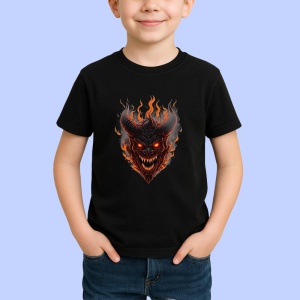 Tricou Craniu inflacarat cu coarne stil diavol Halloween Copii | Dama | Barbat, culoare negru - Img 4