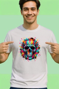 Tricou Craniu multicolor cu fundal exploziv graffiti Copii | Dama | Barbat - Img 2