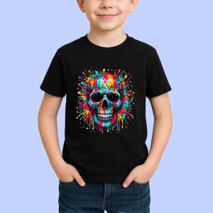 Tricou Craniu multicolor cu fundal exploziv graffiti Copii | Dama | Barbat, culoare negru - Img 4
