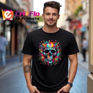 Tricou Craniu multicolor cu fundal exploziv graffiti Copii | Dama | Barbat, culoare negru - Img 6