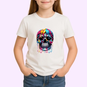 Tricou Craniu multicolor cu vopsea curgatoare fundal alb Copii | Dama | Barbat - Img 3