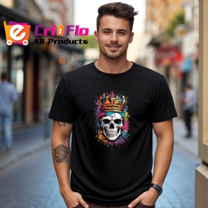 Tricou Craniu regal cu coroana si efecte graffiti Copii | Dama | Barbat, culoare negru