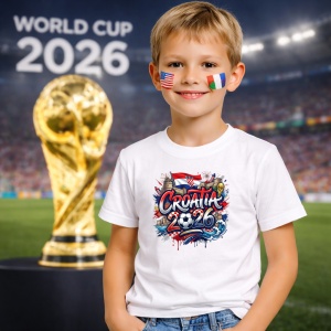Tricou Croatia World Cup 2026 Fifa, din bumbac 100%, tricou alb, Copii | Dama | Barbat - Img 5