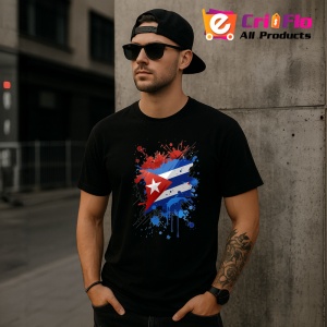 Tricou Cuba Steag Splash Art, Copii | Dama | Barbat, culoare negru