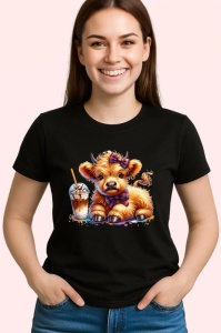 Tricou Cute baby cow milkshake, vitel adorabil cu milkshake, Copii | Dama | Barbat , tricou negru