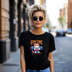 Tricou Cute Cat Gym Time Graphic Negru, Copii | Dama | Barbat - Img 10