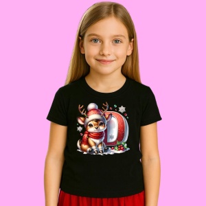 Tricou D Litera Craciun Cu Ren Si Fulgi, din bumbac 100% Copii | Dama | Barbat
