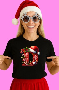 Tricou D Litere Craciun Cu Spiridus Si Caciula Mos, din bumbac 100% Copii | Dama | Barbat - Img 3