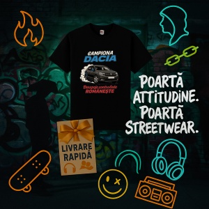 Tricou Dacia Sandero Derapaje Controlate Romaneste Negru, Copii | Dama | Barbat - Img 9