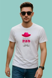 Tricou Dad Ever Palarie Si Mustata Roz, din bumbac 100% , tricou alb pentru Barbat - Img 2