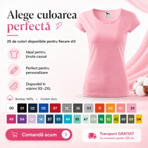 Tricou Damă 100% Bumbac Cambrat – Decolteu Rotund, Mâneci Scurte, 25 Culori | XS-2XL - Img 4