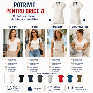 Tricou damă 100% bumbac SUPIMA® 154 Exclusive, slim fit, 160 g/m², XS–2XL, 8 culori - Img 5