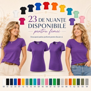 Tricou damă basic clasic din bumbac 100%, cambrat, 23 culori, XS - 2XL - Img 10