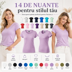 Tricou Damă Bumbac 100%, Croială Cambrată, Guler Rotund, Material Confortabil, 14 Culori, Mărimi S–3XL - Img 6