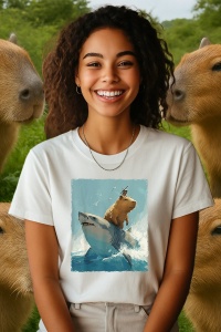 Tricou dama CapyBara - Calareste un rechin - Img 2