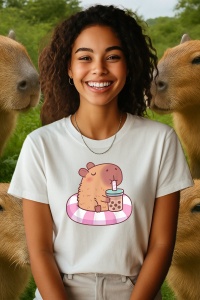 Tricou dama CapyBara - pe un colac - Img 2