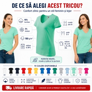 Tricou Damă cu Decolteu în V Malfini – Bumbac 95%, XS-3XL - Img 2