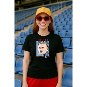 Tricou Dama cu fotbalistul Erling Braut Haaland-Manchester City din bumbac 100% - Img 3