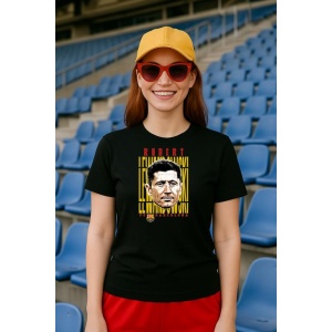 Tricou Dama cu fotbalistul Robert Lewandowski-FC Barcelona din bumbac 100%