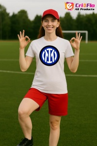 Tricou dama cu logo stema FC InternazionaleMilano Italia , din bumbac 100% - Img 7