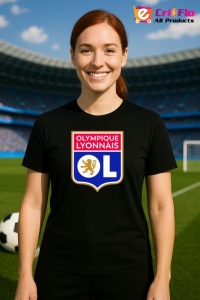 Tricou dama cu logo stema Olympique Lyonnais Franta , din bumbac 100% - Img 5