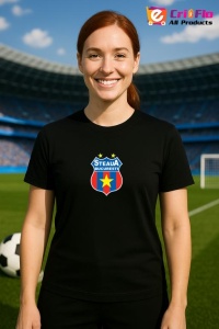 Tricou dama cu logo stema Steaua Bucuresti , din bumbac 100% - Img 5