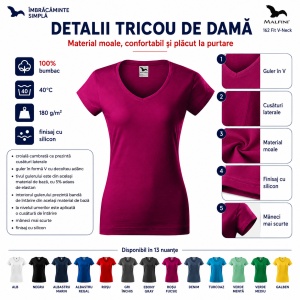 Tricou damă Malfini 162 Fit V-Neck, guler în V, 100% bumbac, 180 g/m², croială cambrată, 13 culori - Img 5
