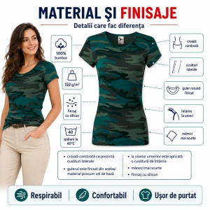 Tricou damă Malfini Camo Pure C22 – 100% bumbac, croială cambrată, imprimeu camuflaj - Img 6