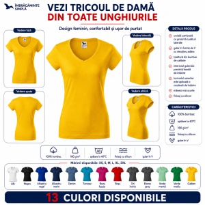 Tricou damă Malfini cu guler în V, 100% bumbac, croială feminină, 13 culori disponibile - Img 2