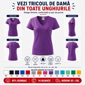 Tricou Damă Malfini Dream 128 cu Guler V – Slim Fit, 95% Bumbac, 14 Culori, XS-3XL - Img 5