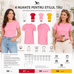 Tricou Damă Malfini Edge 814, 100% Bumbac, Guler Rotund, Croială Tubulară, 4 Culori, XS–4XL - Img 6