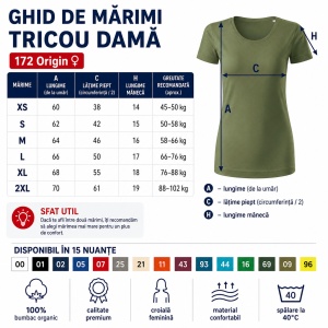 Tricou Damă Malfini Origin GOTS 172 – 100% Bumbac Organic, Croială Cambrată, 15 Culori, XS–2XL - Img 3