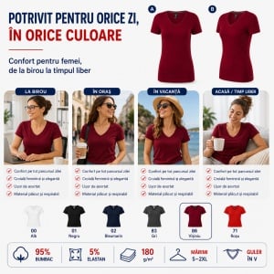 Tricou Damă Malfini Premium Action V-Neck 701 – Slim Fit, Guler în V, 95% Bumbac, 6 Culori, S–2XL - Img 6