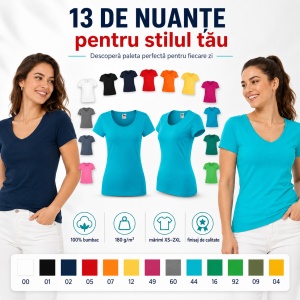 Tricou Damă Malfini Viper 161, 100% Bumbac, Single Jersey, Guler Rotund cu Decolteu Adânc, Croială Cambrată, 180 g/m², 13 Nuanțe, XS–2XL