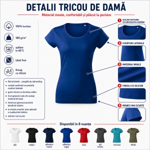 Tricou Damă Malfini Viper Free F61 – 100% Bumbac, Croială Cambrată, Guler Rotund, 8 Culori - Img 4