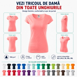 Tricou Damă Simplu cu Guler Rotund, Bumbac 100% – 30 Culori, XS–3XL - Img 8